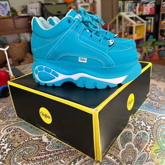 Buffalo London turquoise leather nubuck platform boots size 9/40 - Picture 3 of 5